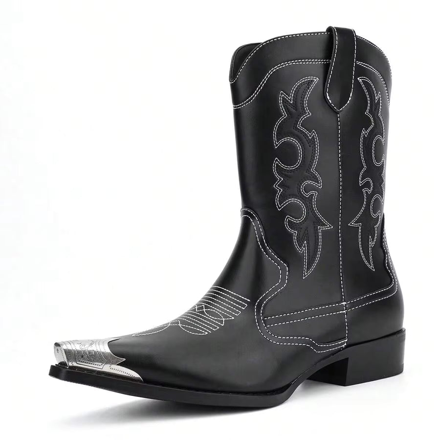 Metal Pointed Embroidered Men's Boots Retro Outdoor Cowboy Boots